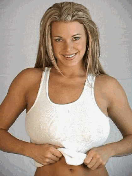 SANDY BLONDE BEAUTY NORA LIFTS HER TOP TO REVEAL HER IDEAL BREASTS GIF