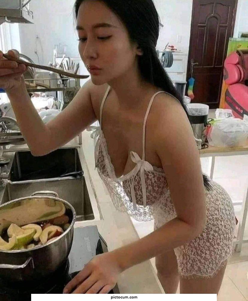 Asian In The Kitchen - Asian Cutie in The Kitchen | PicToCum