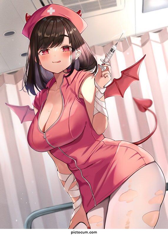 Nurse succubus treats your wounds and takes good care of you