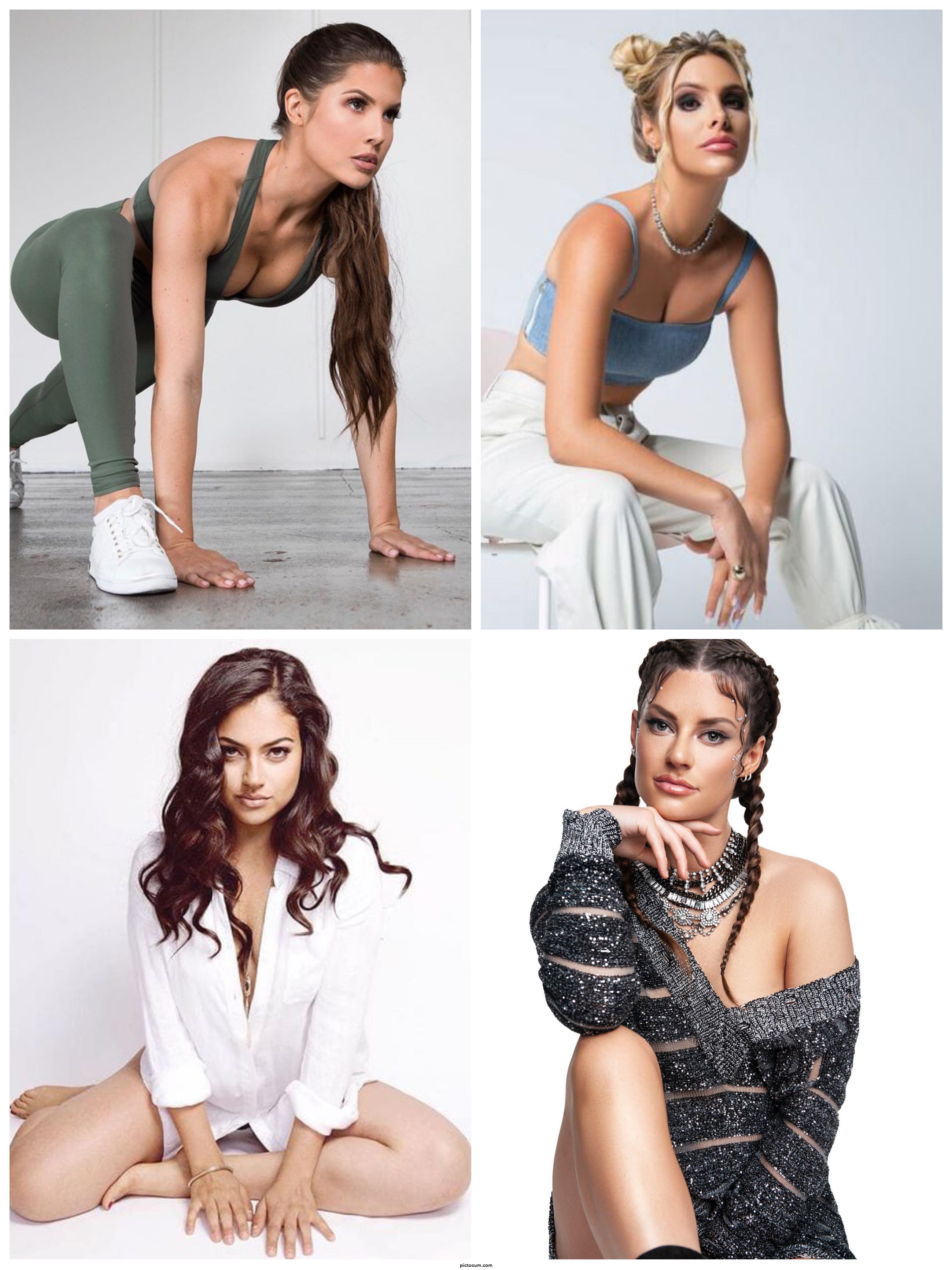Amanda Cerny, Lele Pons, Inanna Starkis, and Hannah Stocking. Which do you want to 1) Fuck 2) Get a blowjob from 3) Get pegged by 4) Eat her pussy?