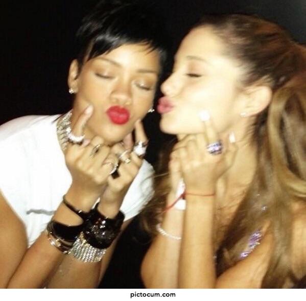 i wanna slide my cock between Ariana Grande and Rihanna’s lips so they meet on the tip
