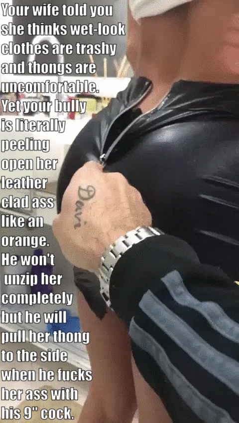 Cheating Wife's Leather Clad Ass Is Unwrapped By Bully