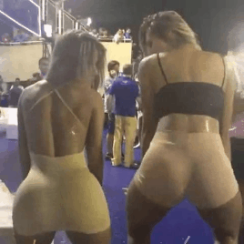 Two horny gorgeous blonde babes twerking their asses