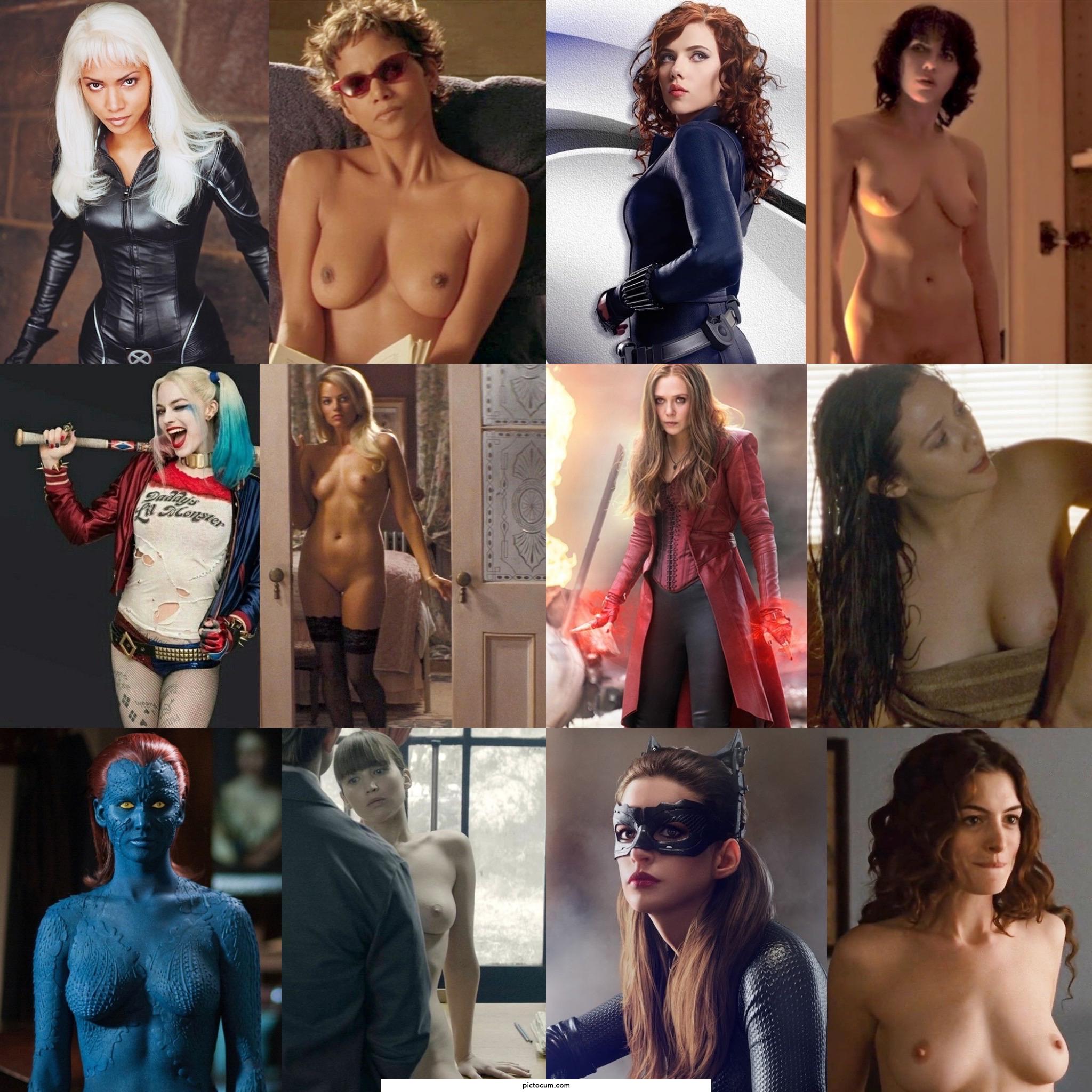 DC/Marvel girls: Halle Berry, Scarlett Johansson, Margot Robbie, Elizabeth Olsen, Jennifer Lawrence, Anne Hathaway
