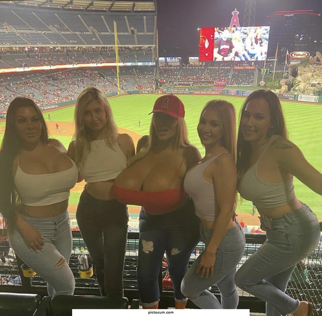 Some bimbos at a baseball game