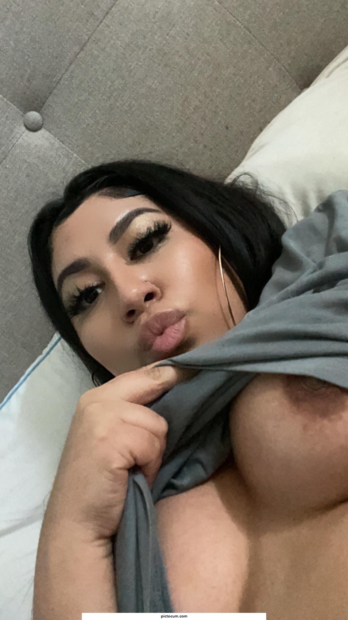 Would you cum on my face or my pretty titties? 😈