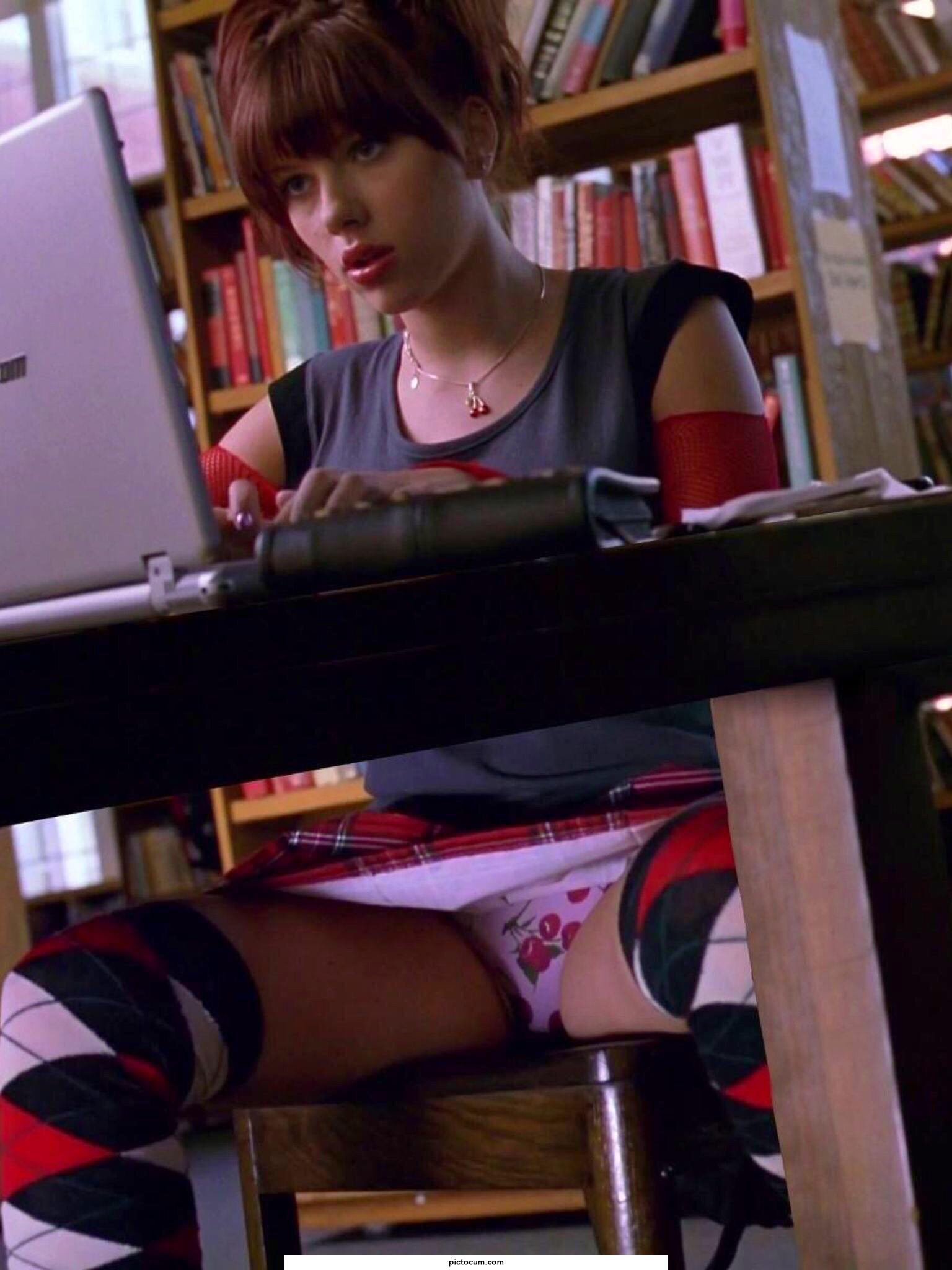 19yo Scarlett Johansson in cherry print panties