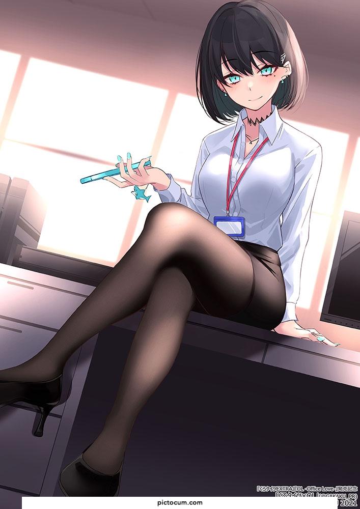 Sitting on top of her Desk [Kuro Tights]