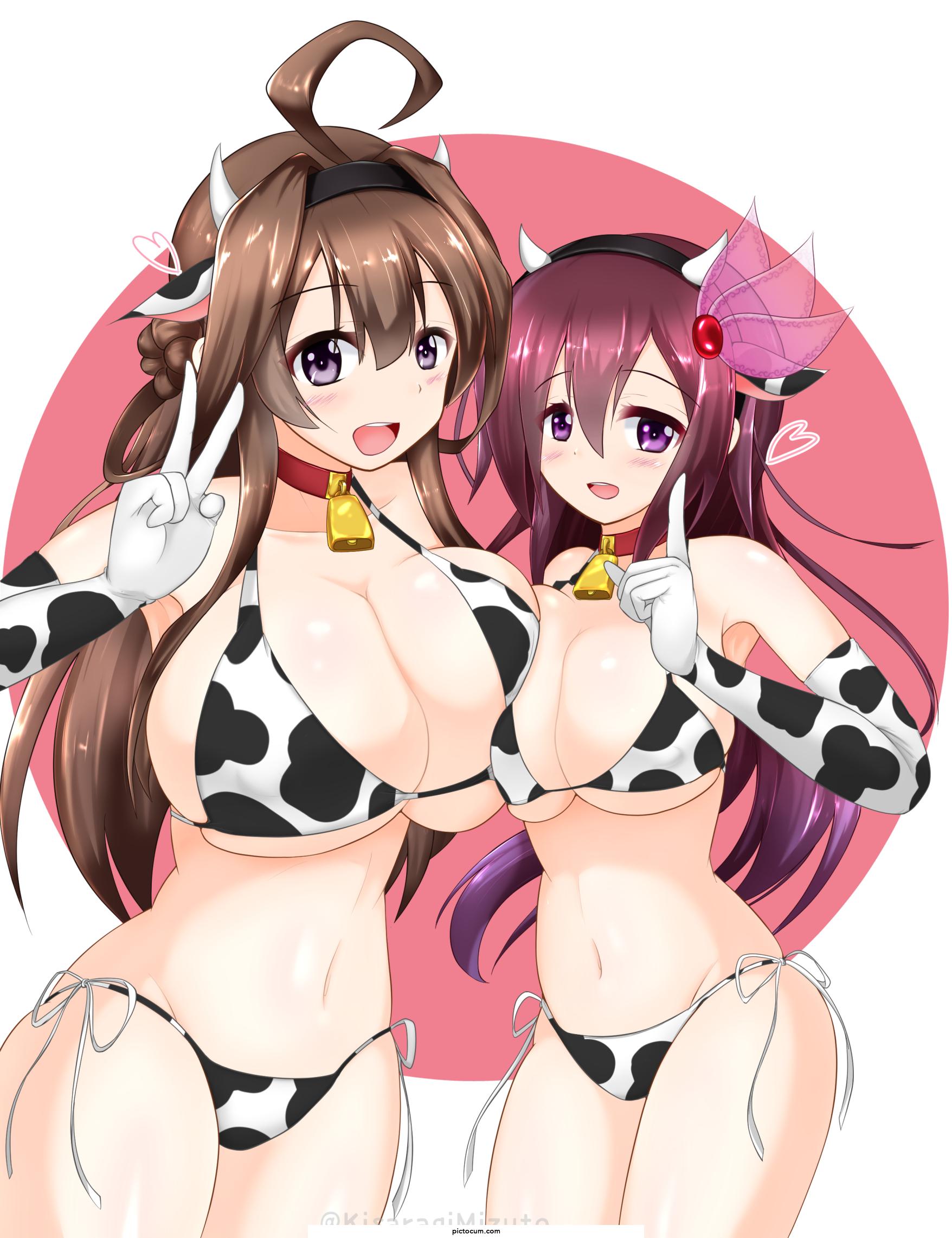 Cow Pattern Bikini Kisaragi And Kongou