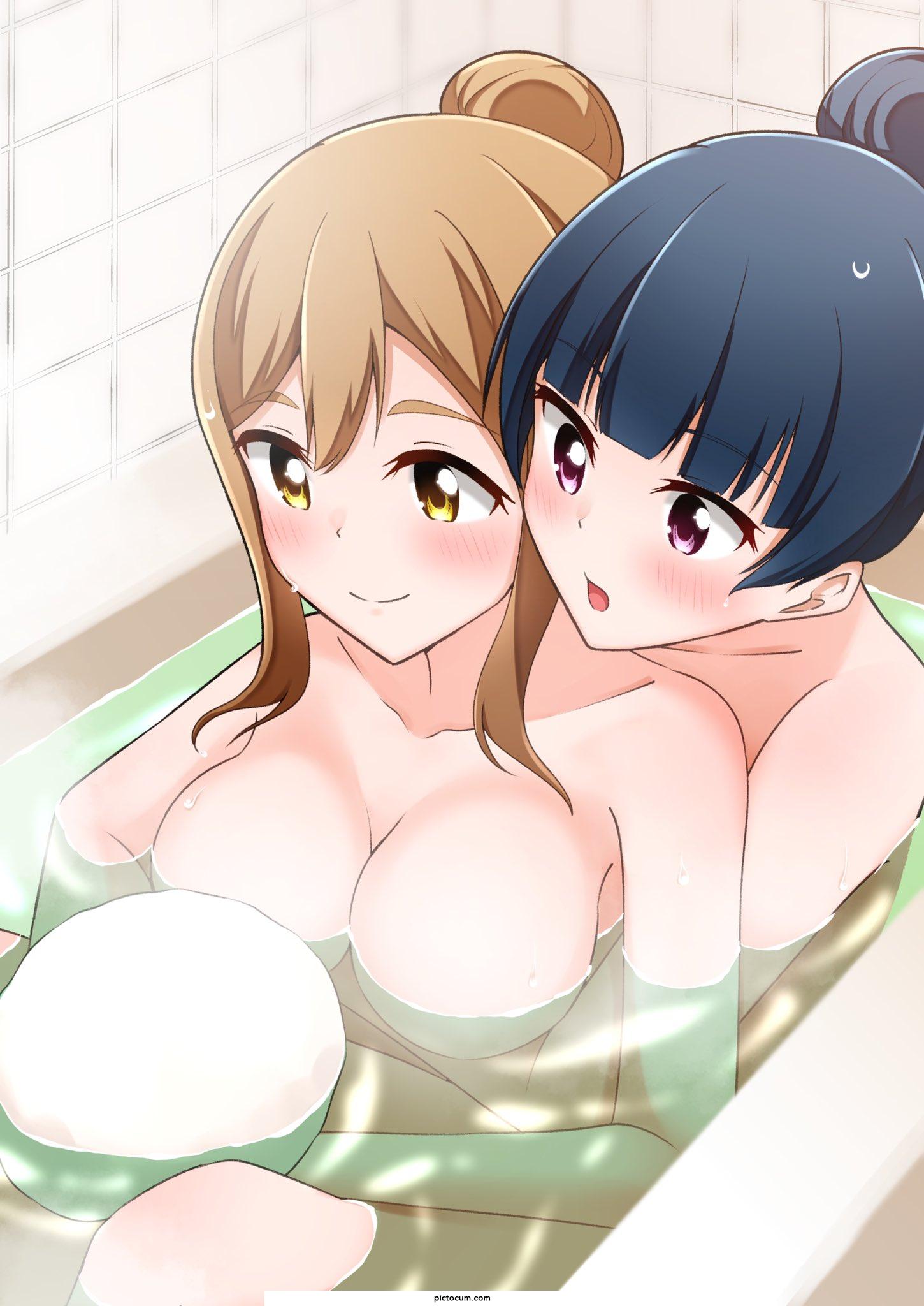 Hanamaru and Yoshiko bathe together