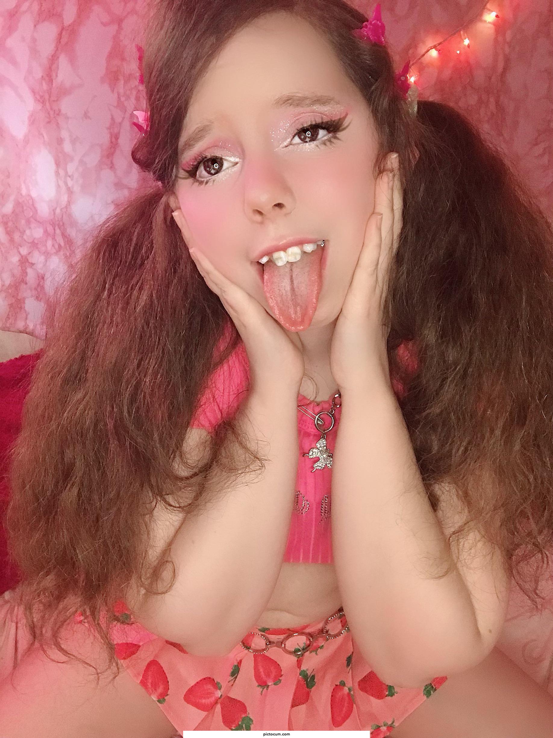 My mouth is open &amp; ready 4 ur cum!✧*̥₊˚💞👅