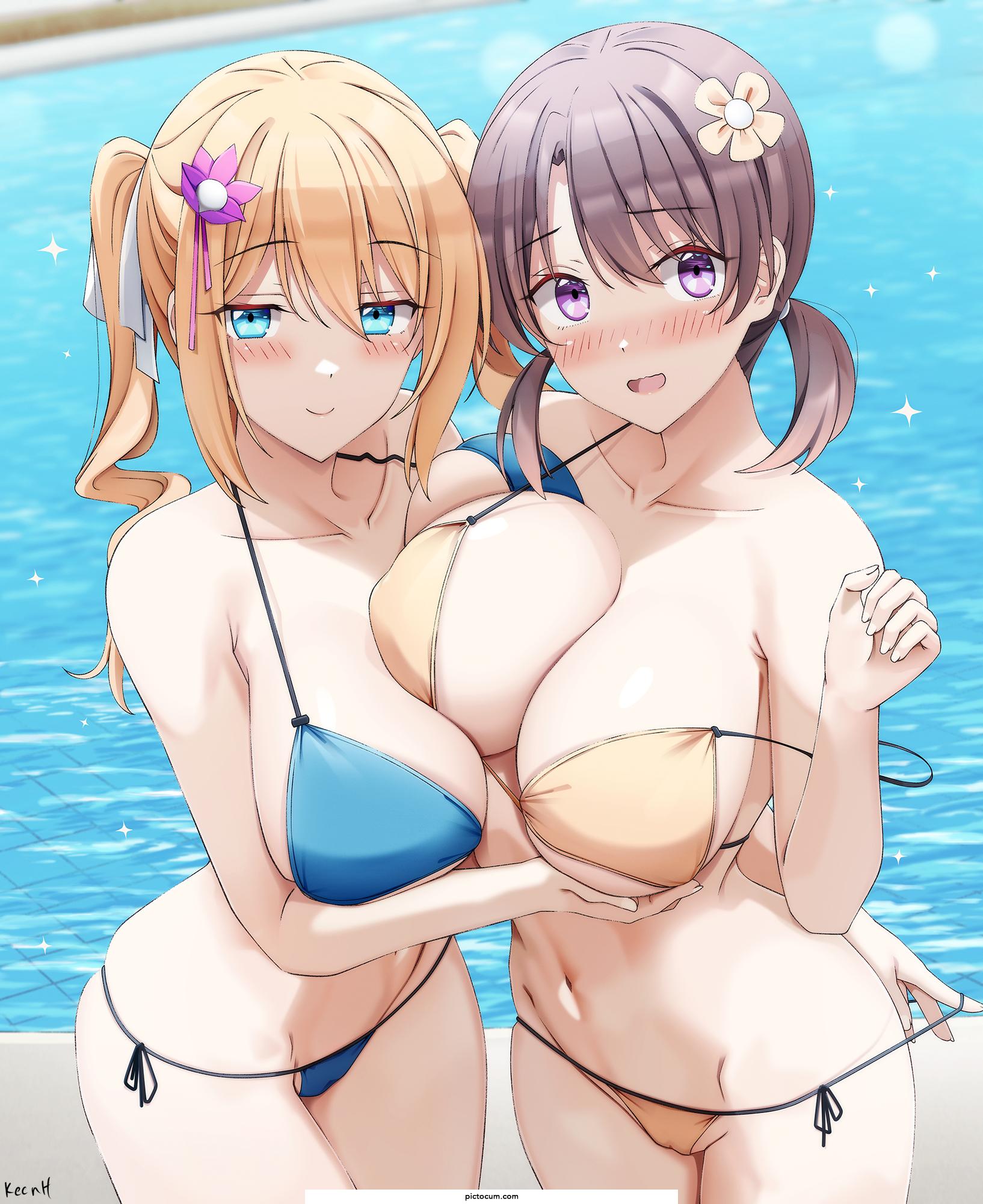 Honoka Mitsui And Angelina Kudou Shields Bikini Best Friends Blushing