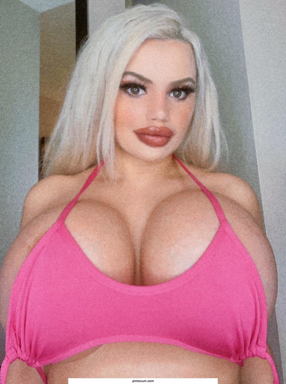Marina just pumped her bimbo tits even bigger !!!