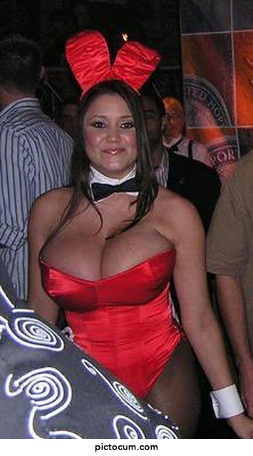 Miriam Gonzalez Flaunts Her Huge Tits in a Red Playboy Bunny Outfit
