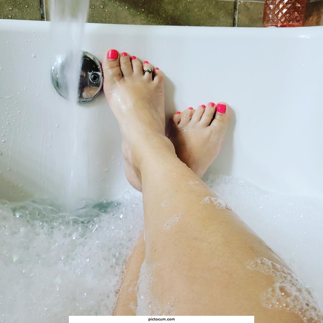 Recently pedicured feet and bath time.