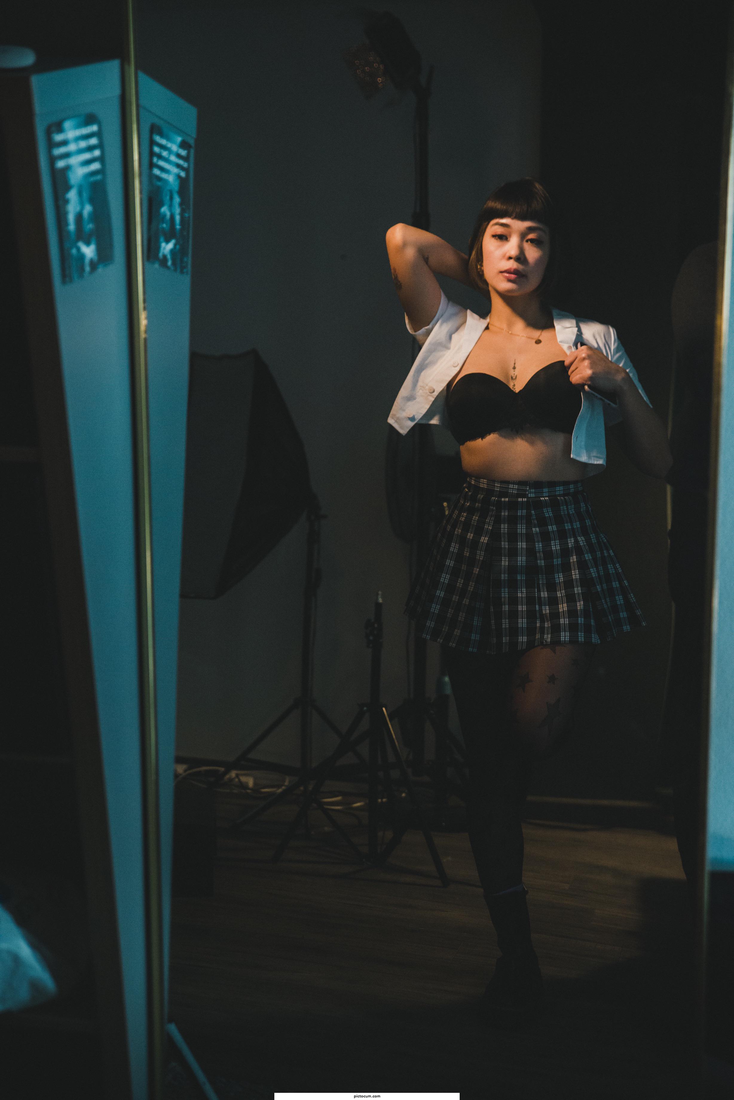 Feeling sexy in this school girl outfit.