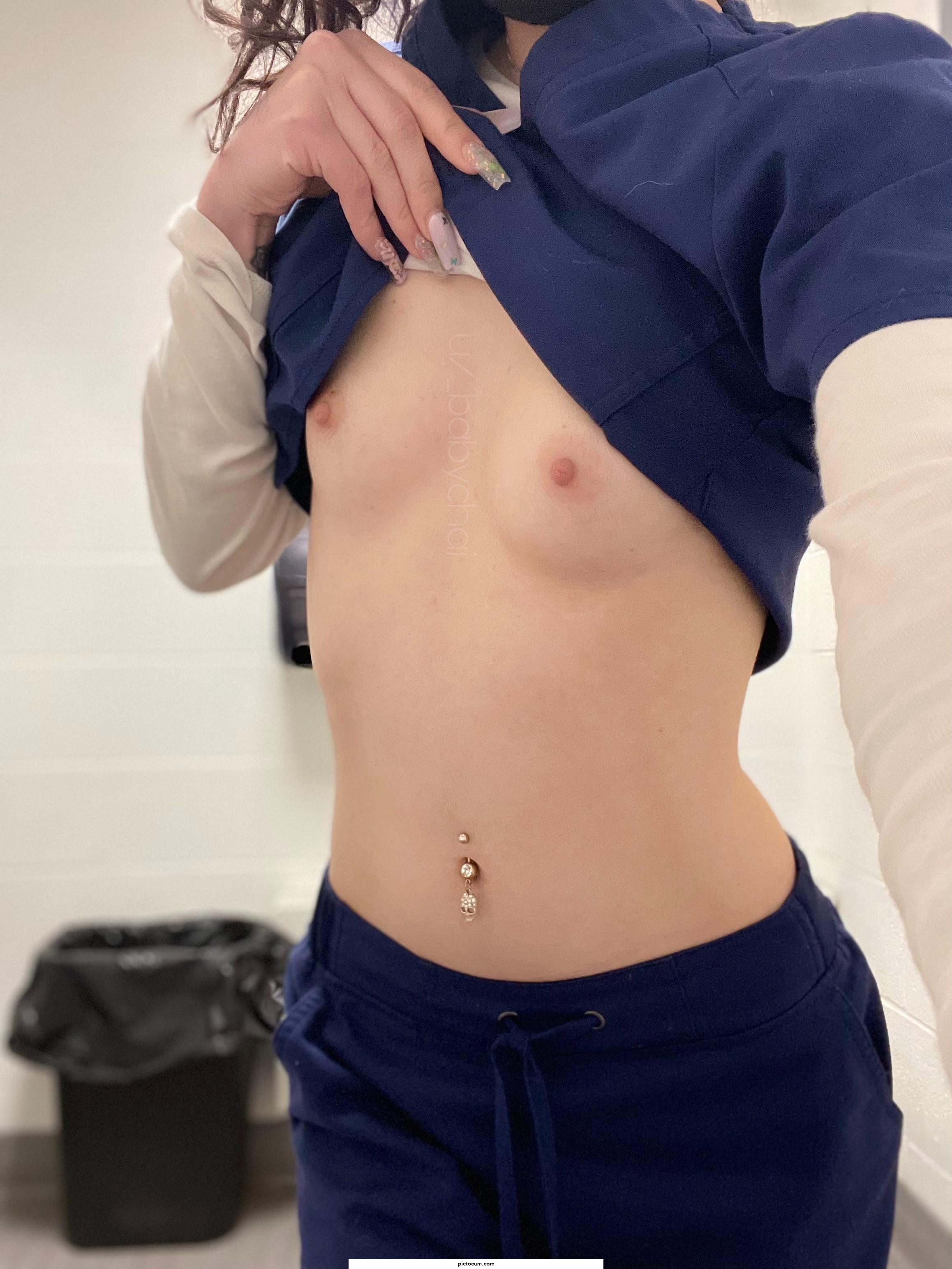 Small titty nurse says meet me in the bathroom for a secret meeting