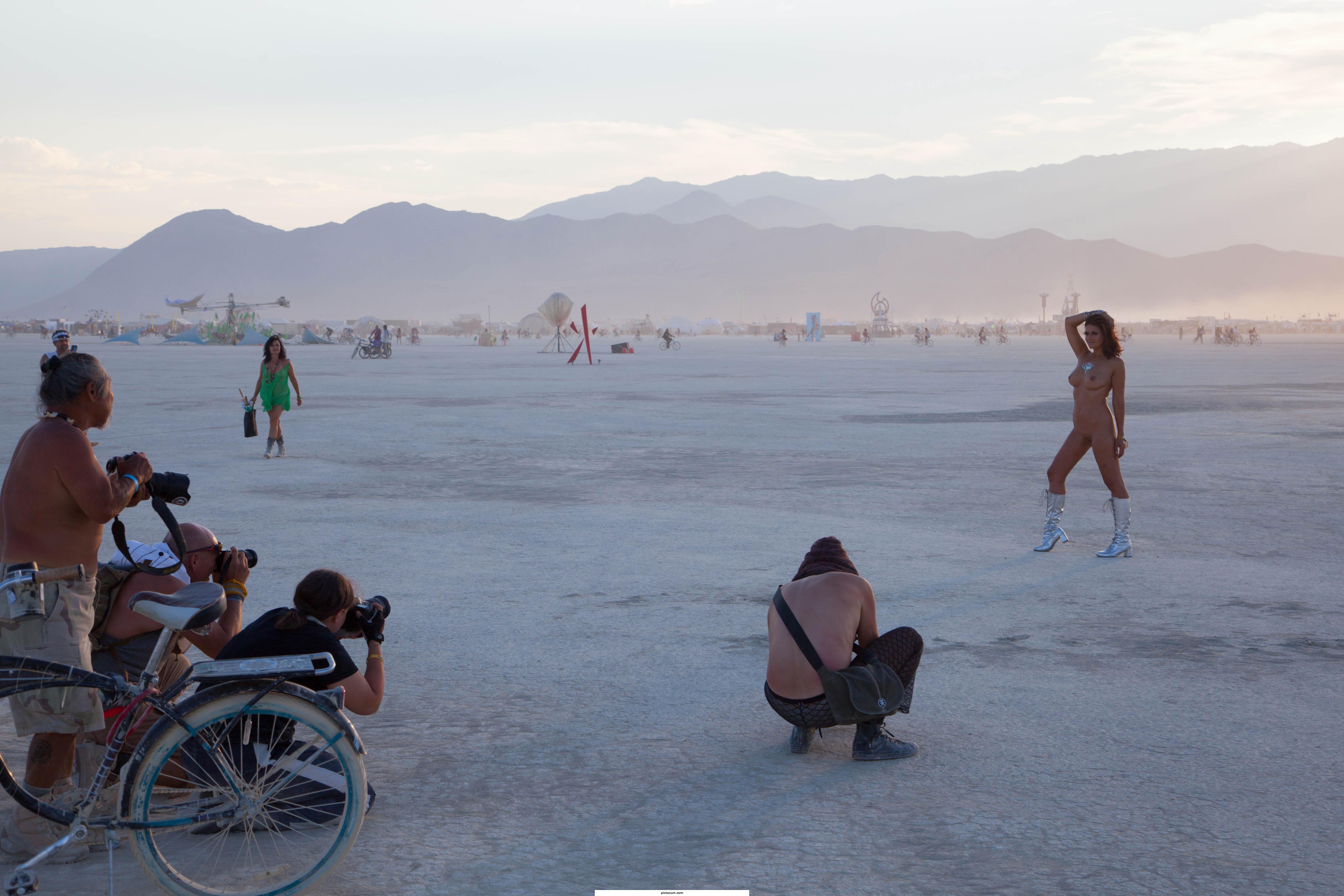 Posing for a crowd of random guys at Burning Man