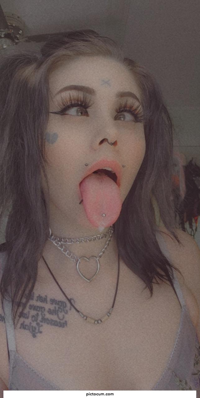 should be your cum dripping from my tongue 👅