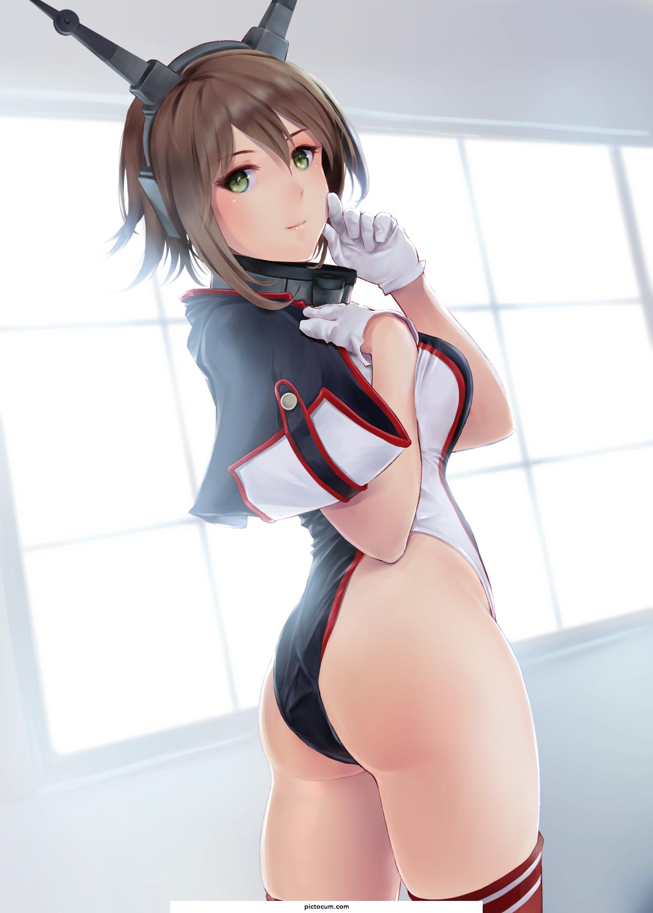 Mutsu Swimsuit From Behind Looking Back