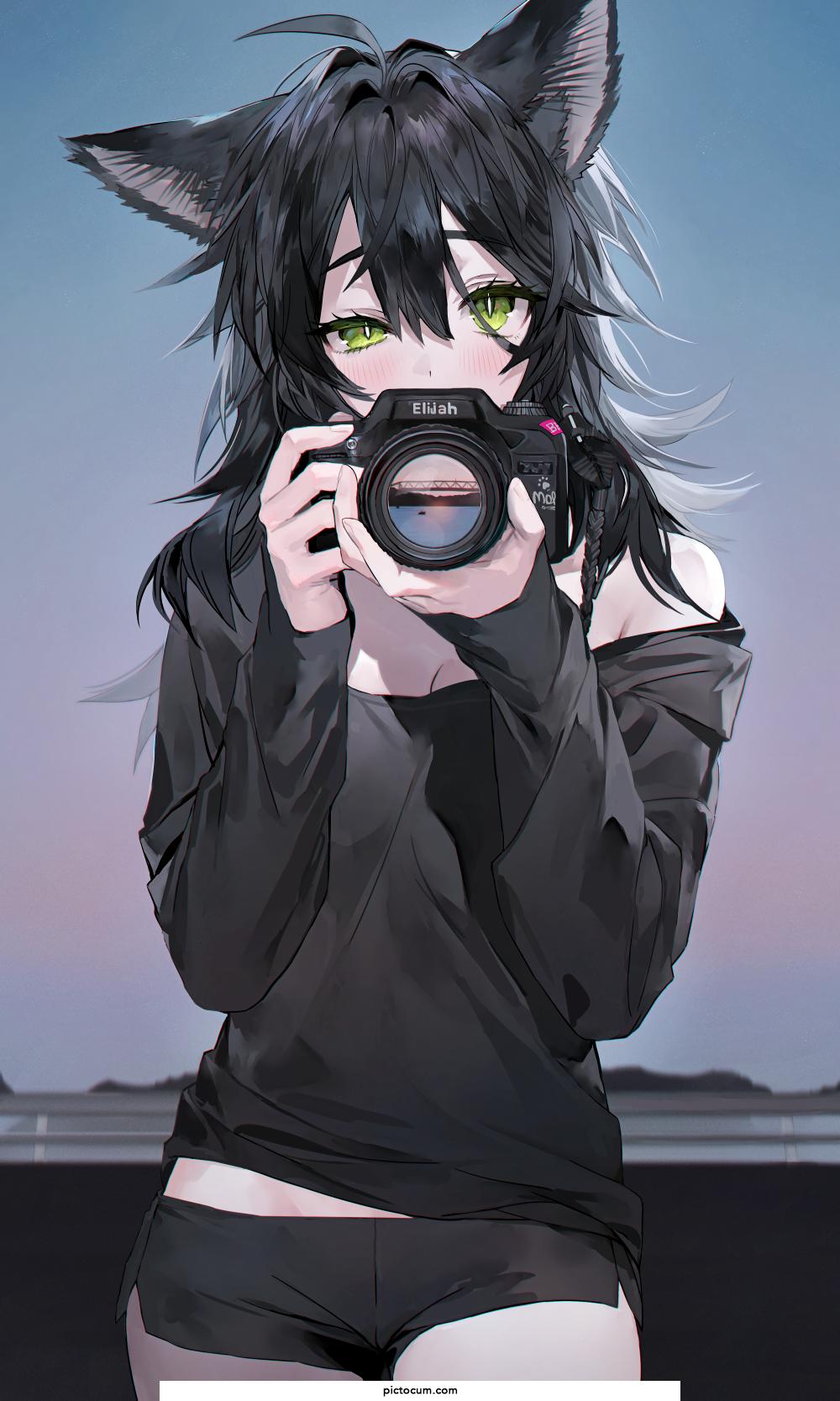 Black Cat with Camera