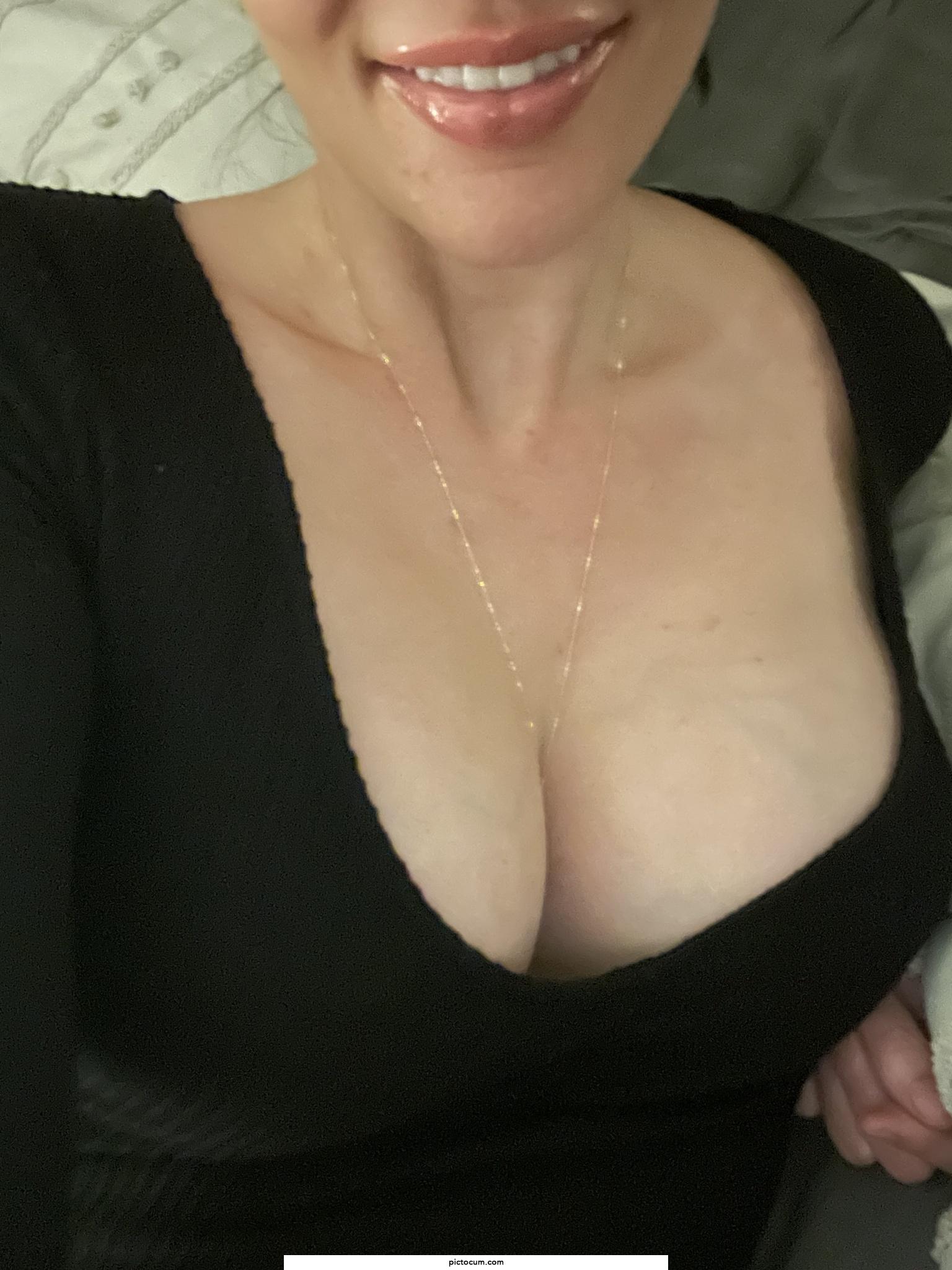 This sweater looks better without a bra I think.