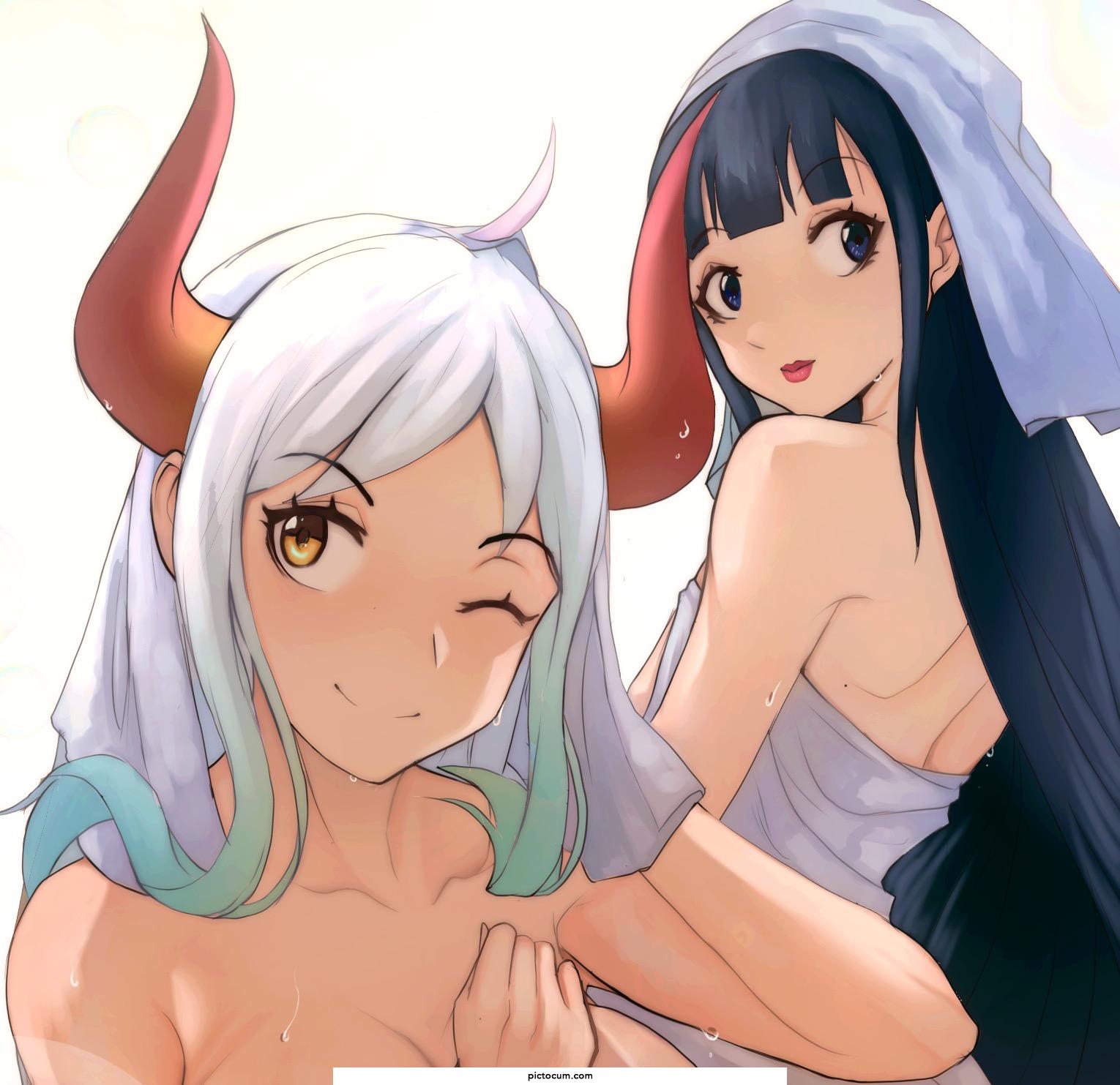 Kiku and Yamato in the bath house