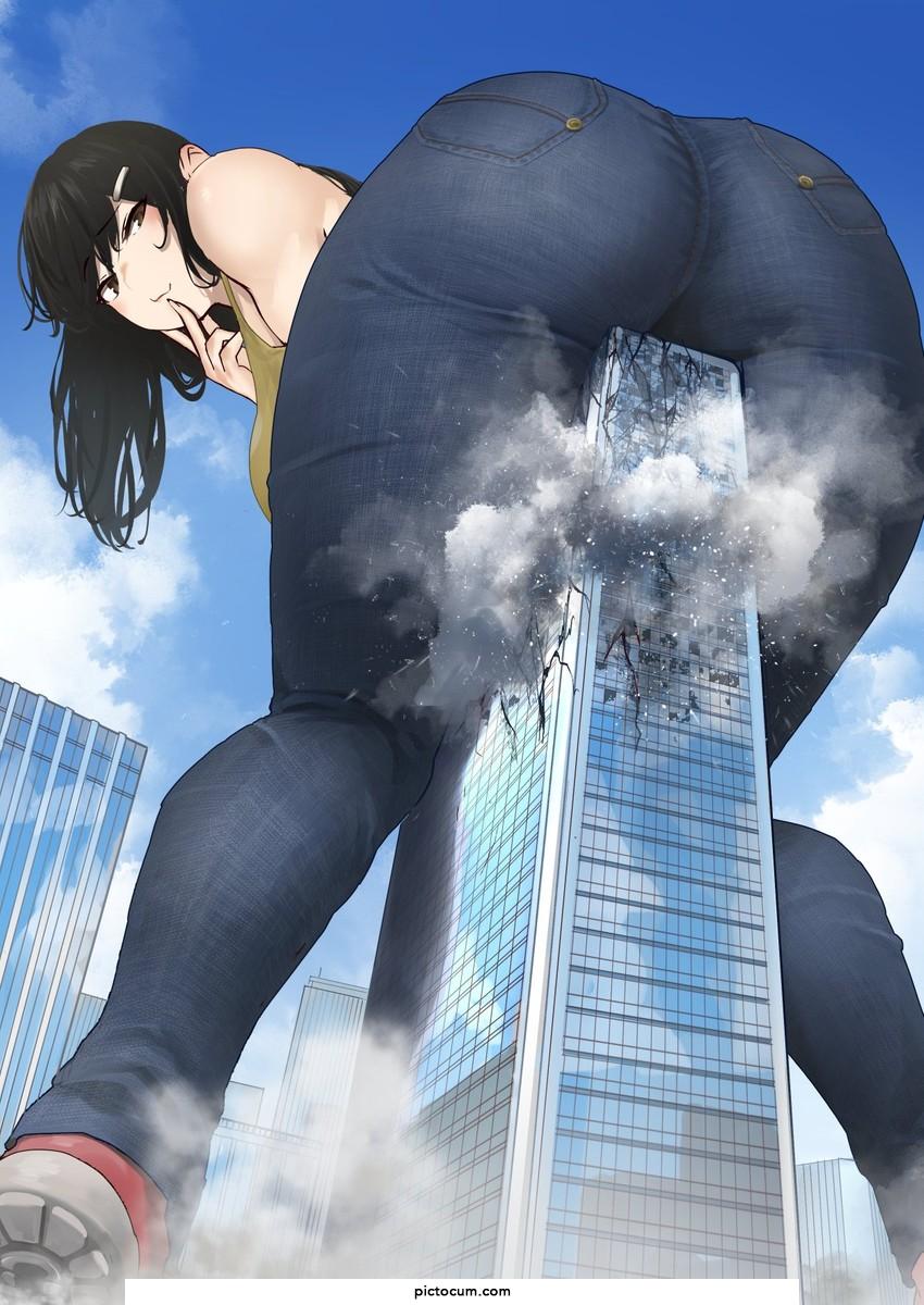 Giantess causes destruction with her booty