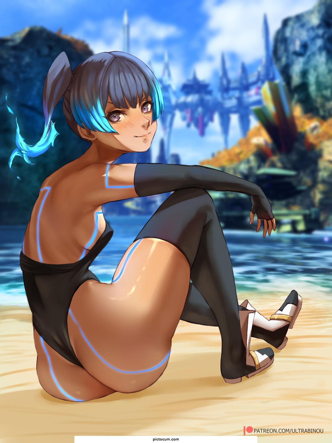 Sena's cheeks in the sand