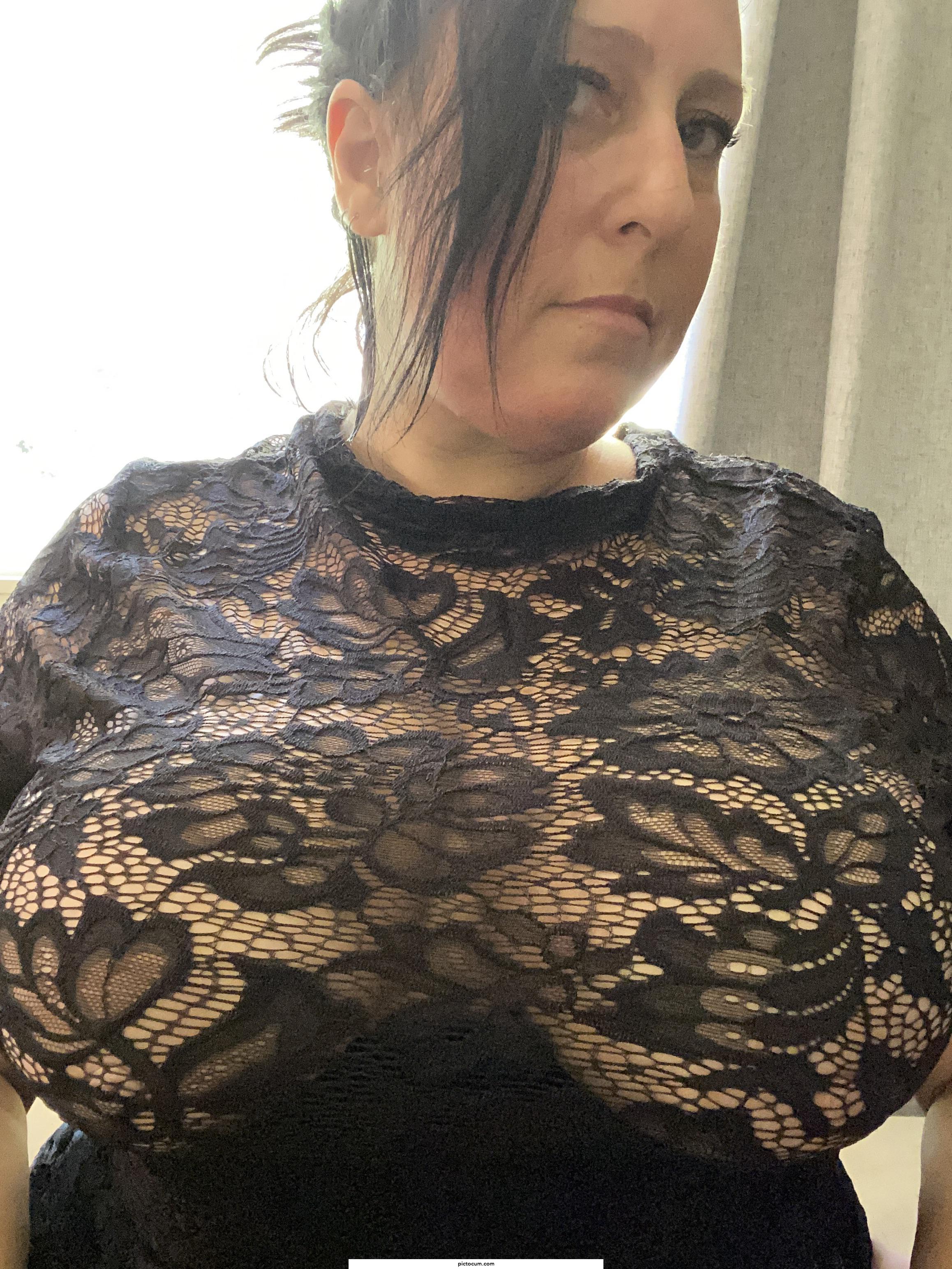 Not sure how this lace is containing my huge tits?