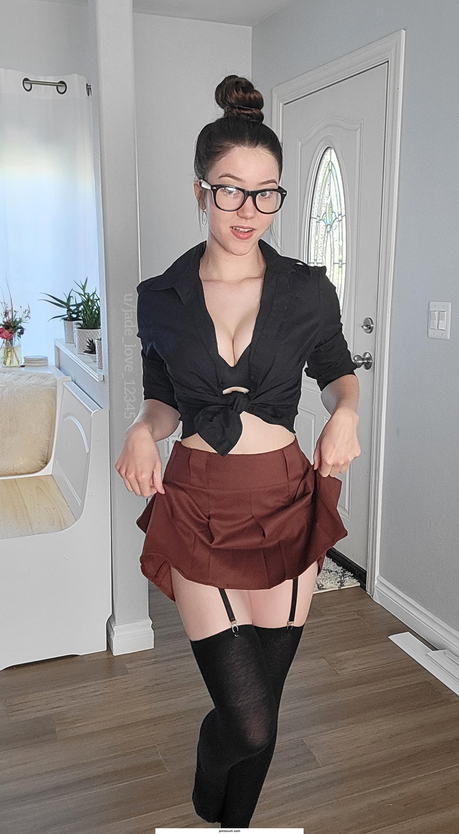 Do I look like a schoolgirl, teacher, or secretary?