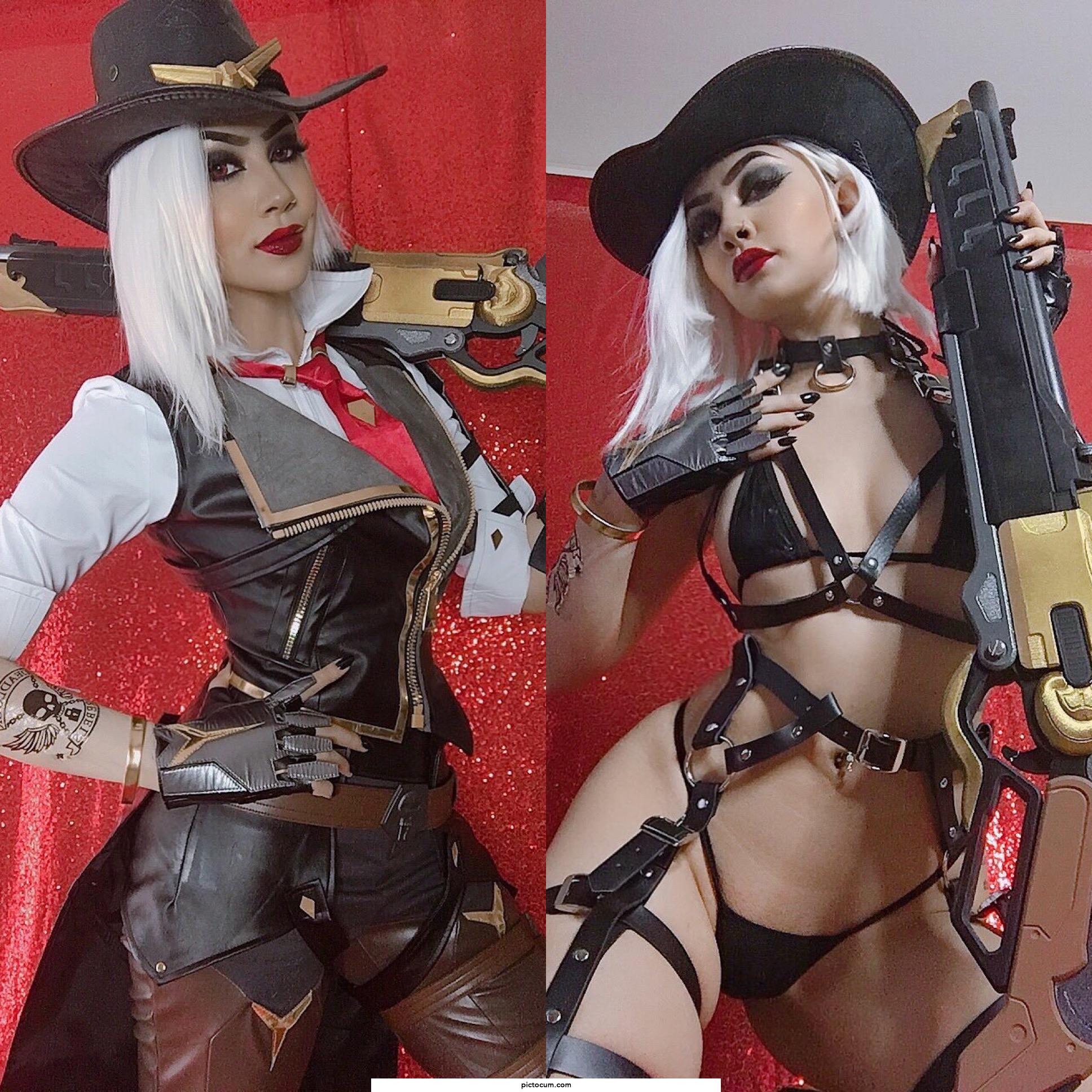Ashe from Overwatch on/off cosplay by Felicia Vox