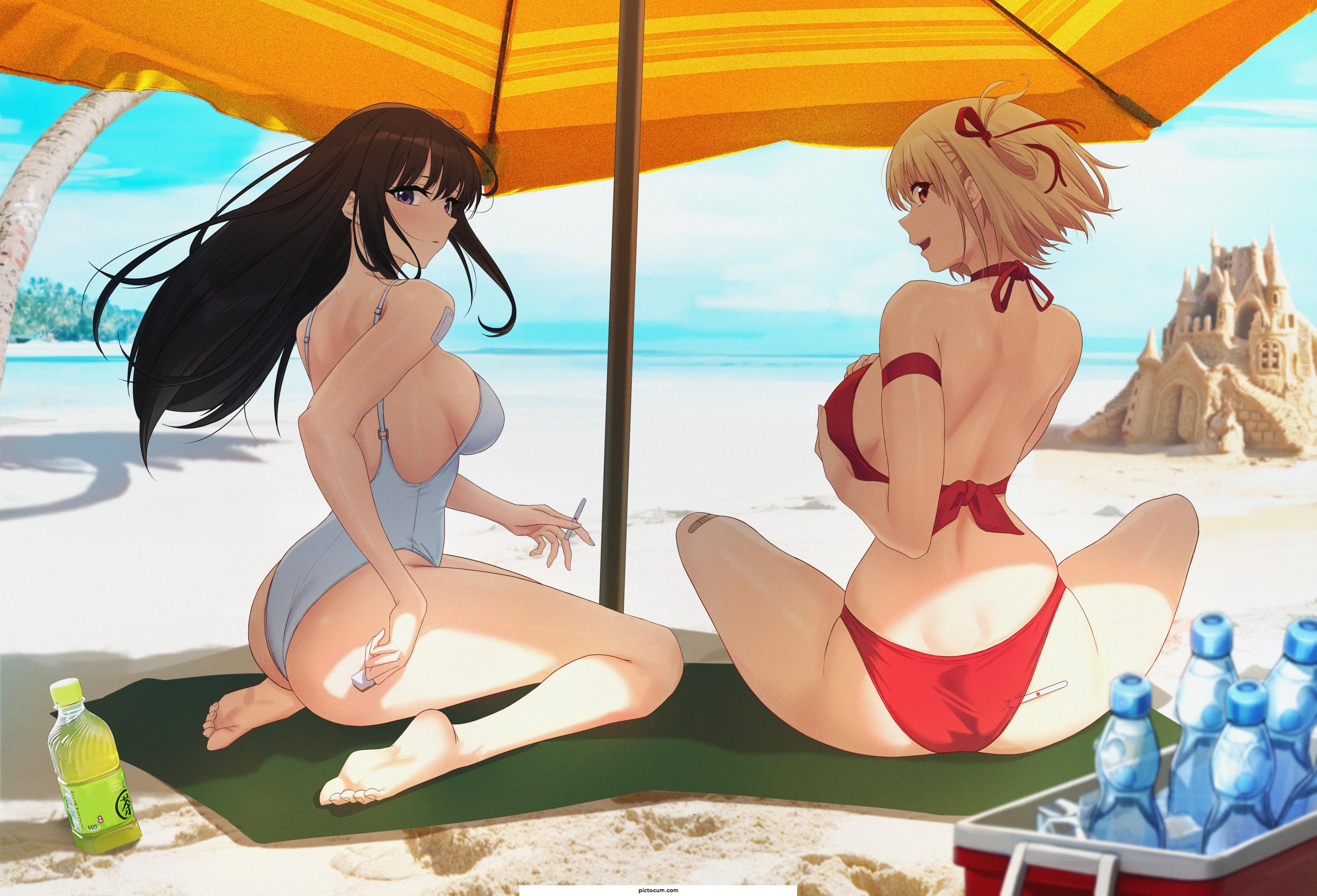 Chisato and Takina at the beach