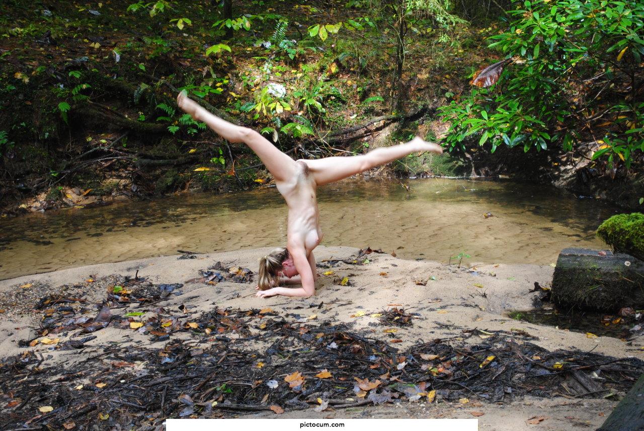 Naked yoga in nature