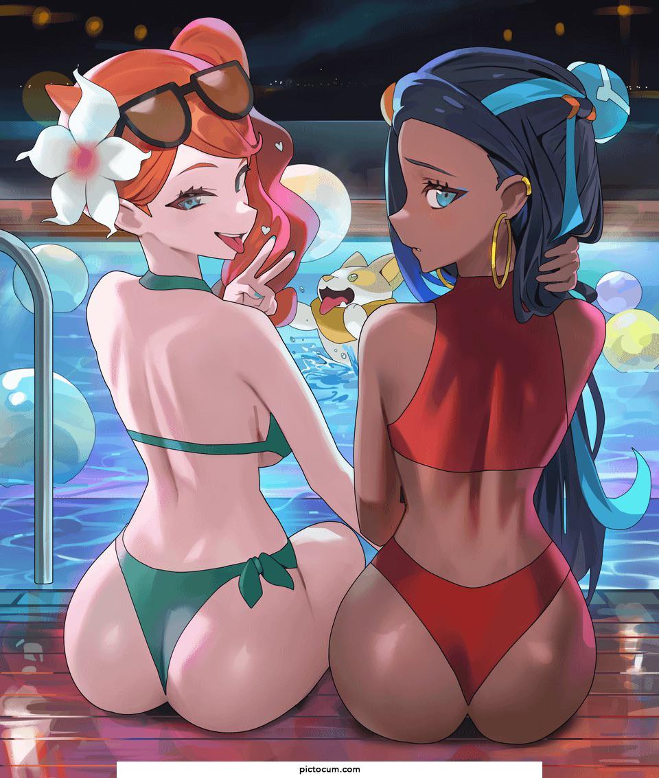 Sonia and Nessa at the pool