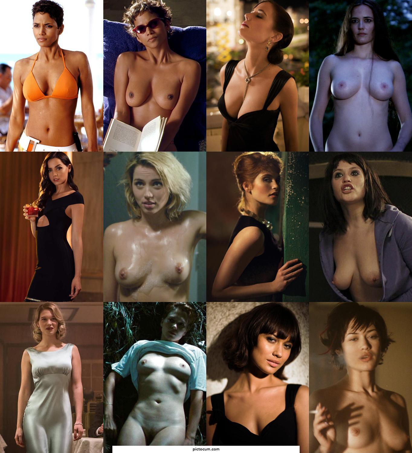Bond girls: Halle Berry, Eva Green, Ana de Armas, Gemma Arterton, Lea Seydoux, Olga Kurylenko.