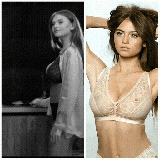 Leni Klum : Actual b/w bts on the left, recoloured pic on the right