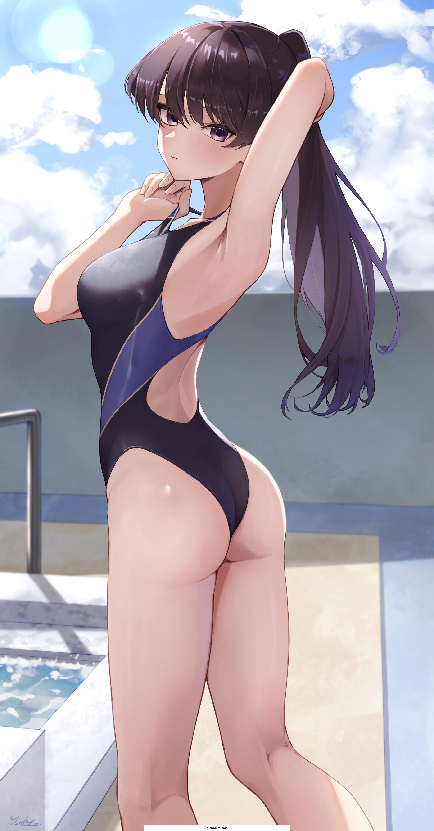 Komi-San Posing In Her One-Piece Swimsuit