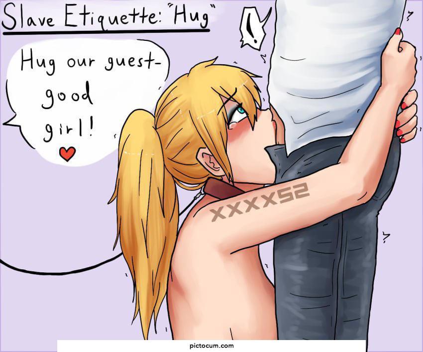 Slave etiquette “hug”