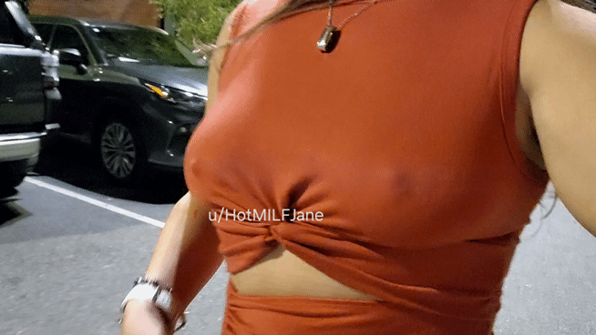 Flashing my tits in a hotel parking lot as I walk towards the door