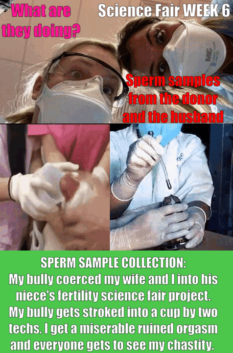 Week six. My bully has some input in his nieces experiment. He pushed for sperm samples. It was just to embarrass me & make me miserable.